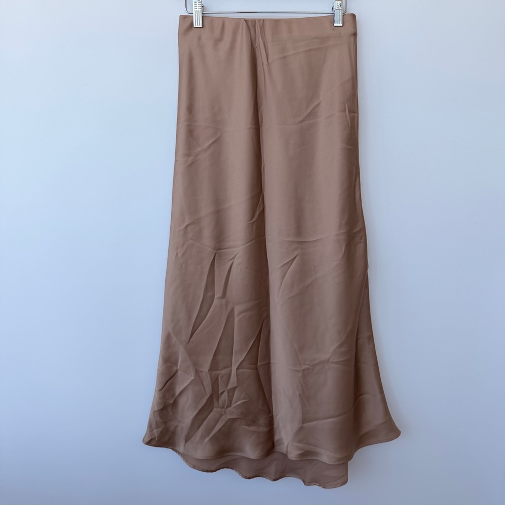 Zara Taupe Satin A-Line Maxi Skirt - Picture 2 of 7